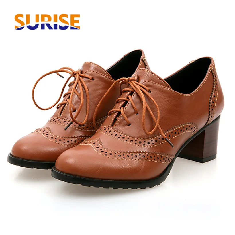 Oxford Lace Up Women - Brytyjskie damskie oksfordzie wysokie czółenka na