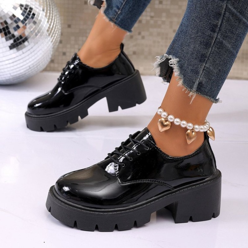 Oxford Lace Up Women - Nowe damskie czarne platformy na wiosnę
